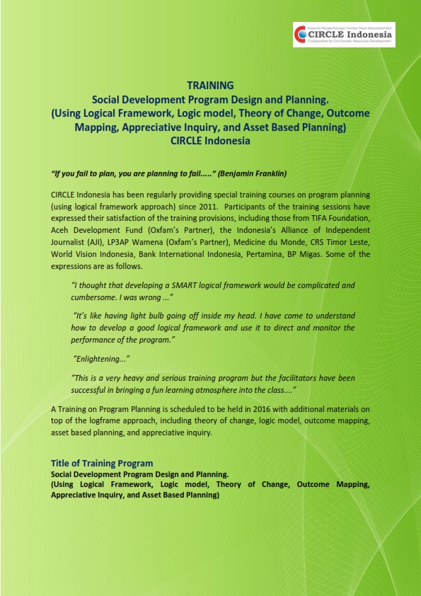 Training on Social Development Program Design and Planning, 15-18 March ...
